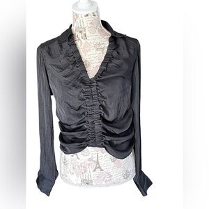 Rachel Zoe Black Ruched Long Sleeve Blouse